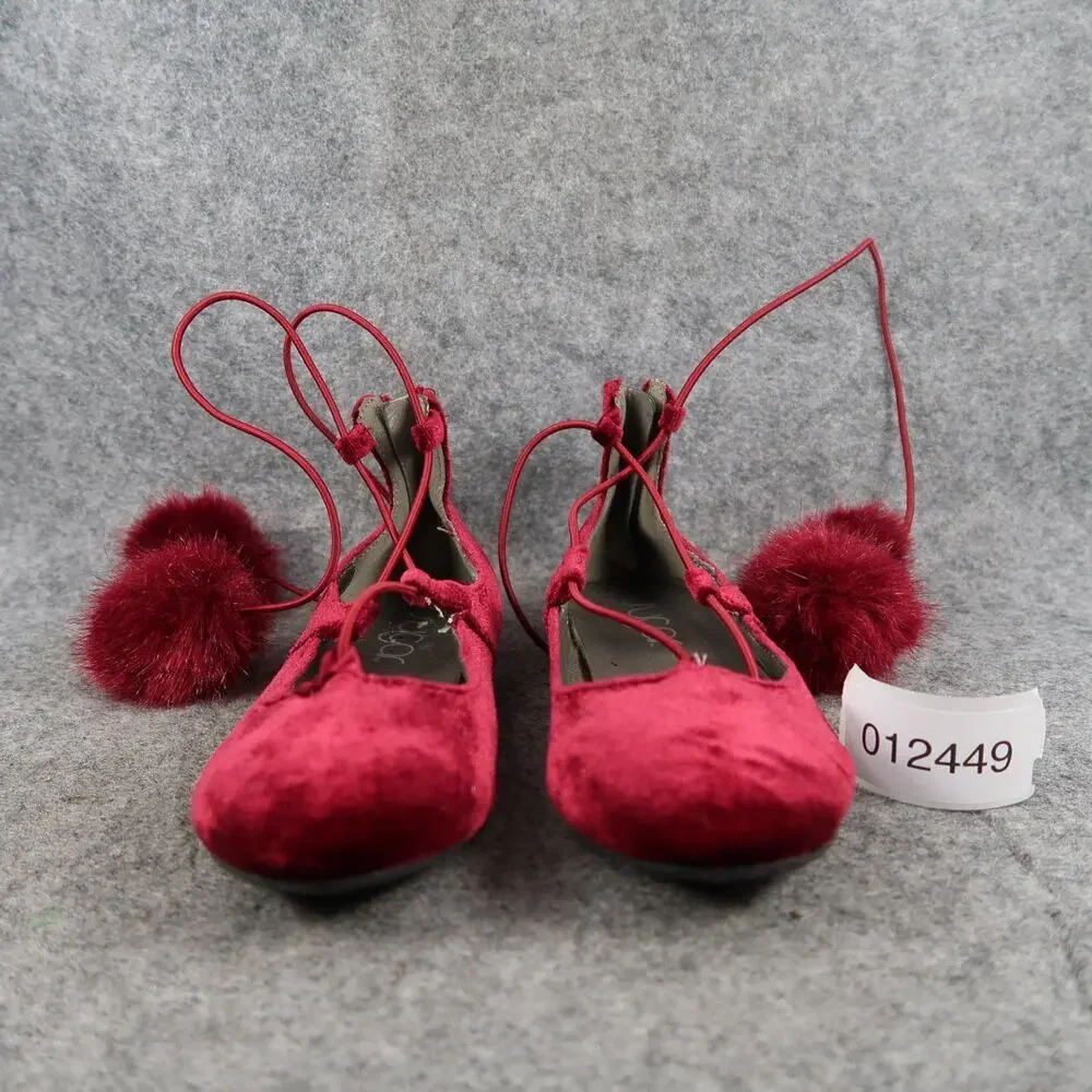 Sugar Shoes Kids 13 Ballet Flats Pom Pom Tie Red Round Toe Faux Fur Lollipop